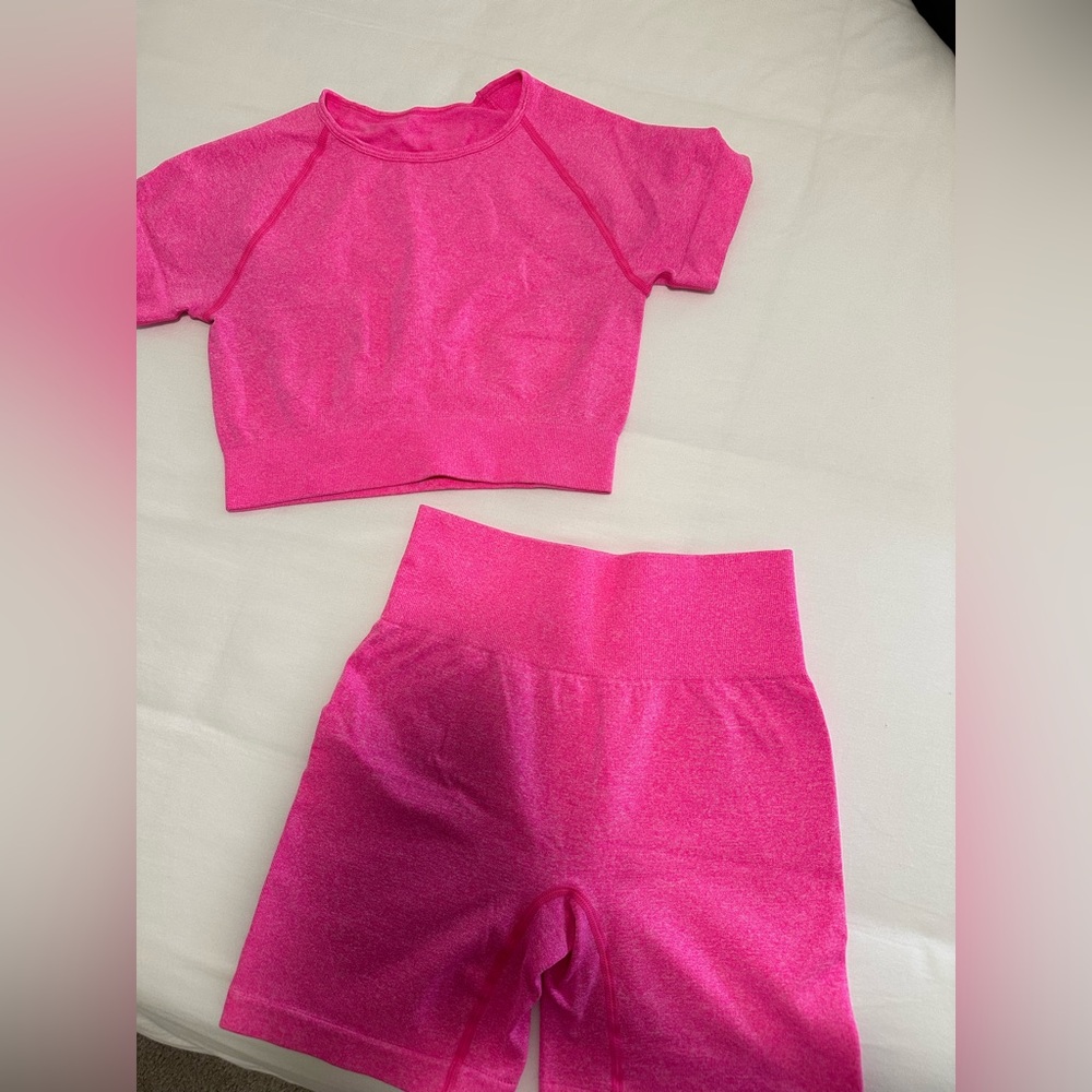 Pink Athletic Crop Top and Shorts Set